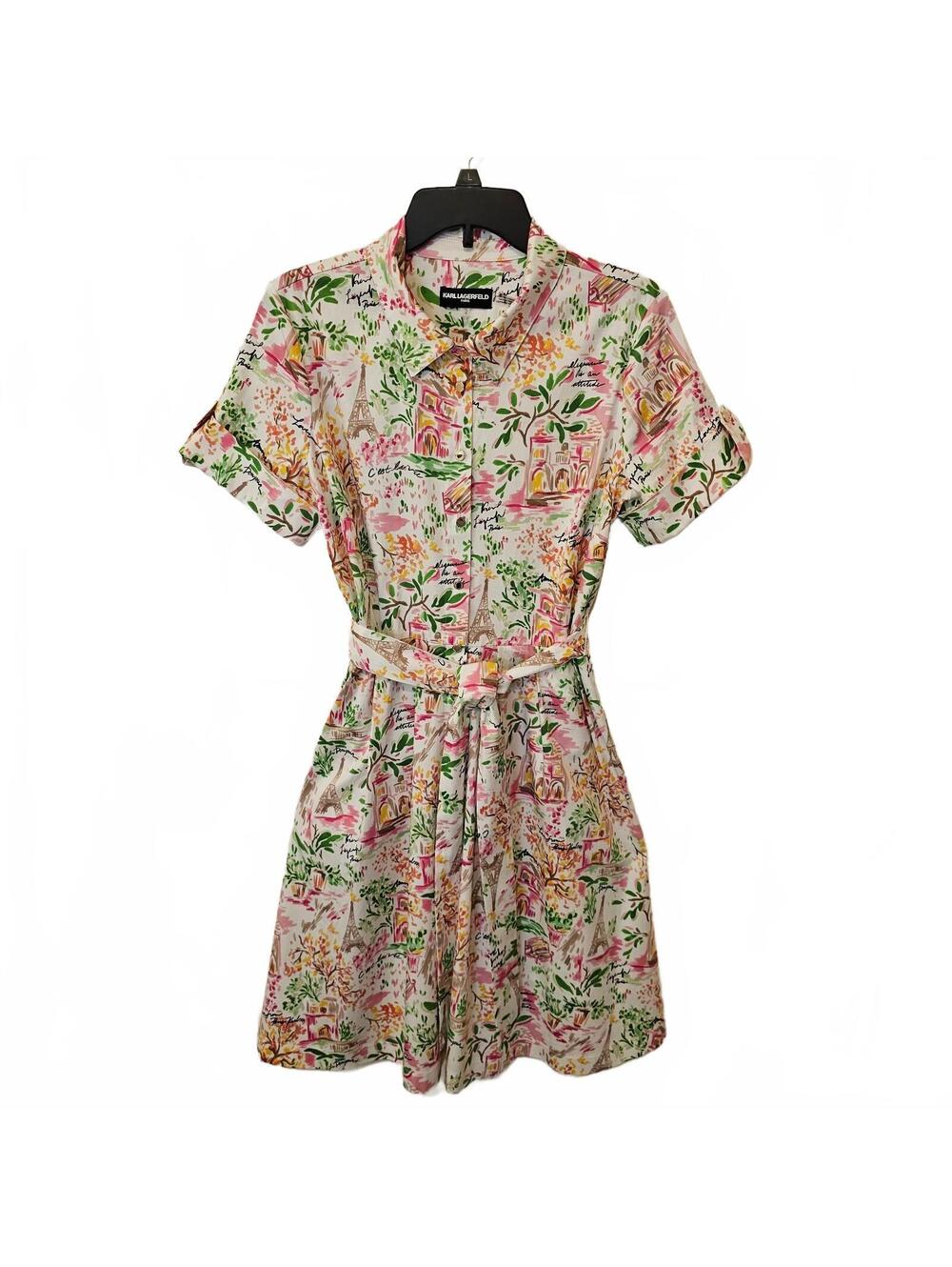 Karl Lagerfeld Paris Belted Dress Coquette Elegant Chic Floral Pastel size 12